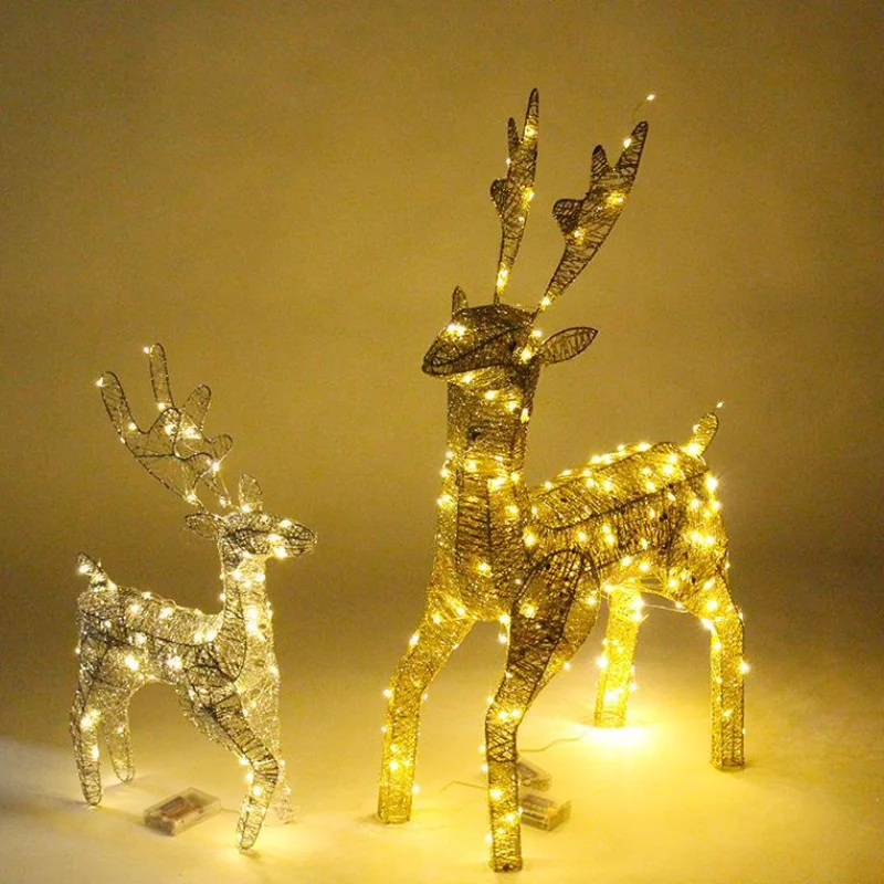 Reindeer Ornament Wrought Iron Deer Pulll Car Decor for Christmas Party Festival Decoration Led Light Window Scene Decorations