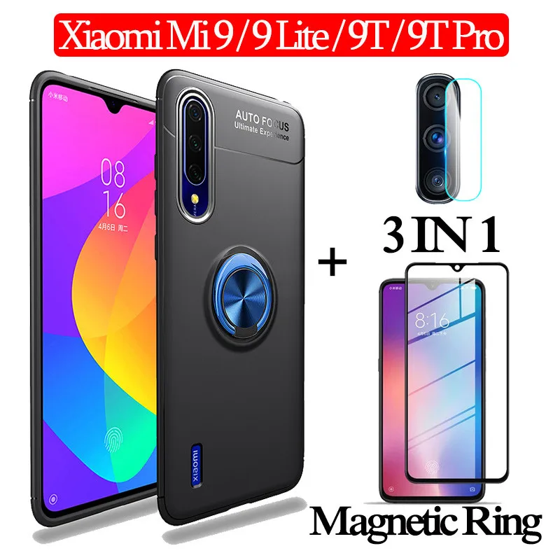 3-в-1 стекло+ магнитом флип Силиконовое чехол сяоми ми 9 лайт чехол на Xiaomi Mi 9 Lite мягкий чехол на телефона Mi-9-Lite Pro 9T чехол полное покрытие чехол на ксиоми ми9 lite чехол Mi9 Lite магнитная кольцом чехол