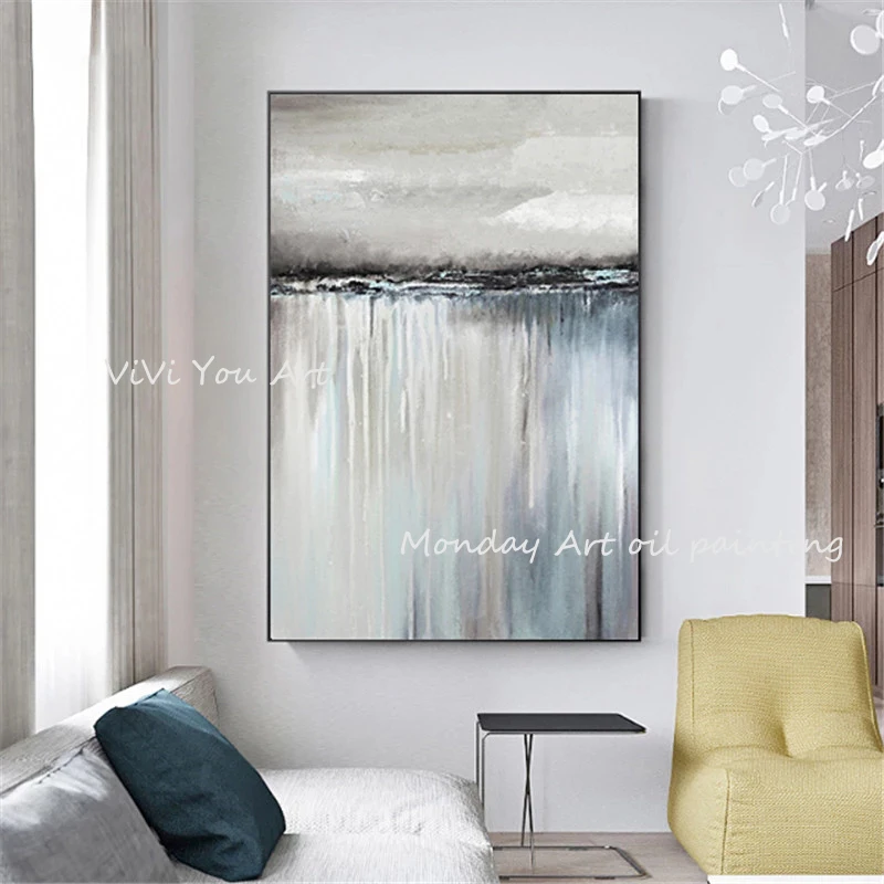 

Abstract Painting hand painted Contemporary Art Oil Painting Original Large Gray Vertical Textured Design Artwork wall pictures