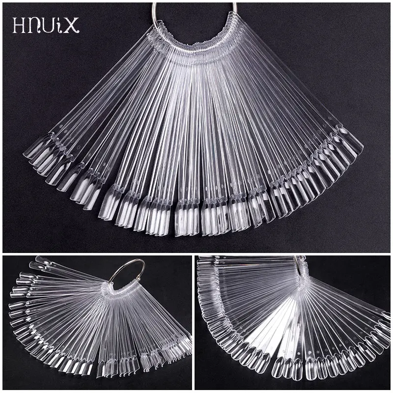 

HNUIX 50 pieces color card fake nail tips fan Transparent white fake nail tips manicure Nail Art practice display design tools