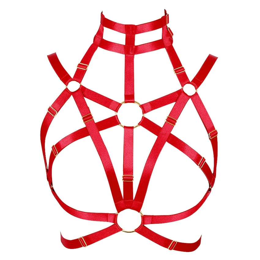 MLCO0004red Сексуальное нижнее белье для бондажа портупея фетиш одежда портупея бюстгальтер с открытой грудью бюстгальтер Harajuku Стиль привязной ремень женские короткие топы - Цвет: MLCO0004red