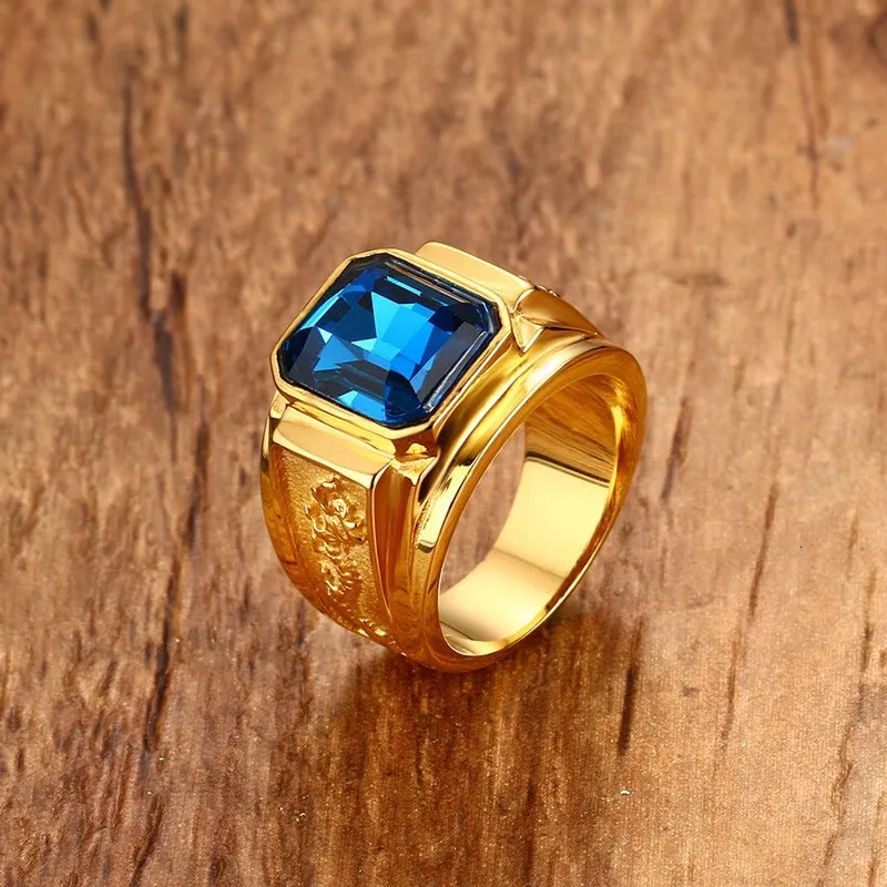 Vnox синий камень Кольца для Для женщин Для мужчин ювелирные изделия золото-цвет литья Нержавеющая сталь партия кольцо