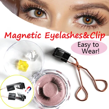 

1Set Magnetic Eyelashes&Clip New Design Natural Long Eyelashes Easily Apply Handmade Reusable Dual Magnets Eyelashs Makeup Tool