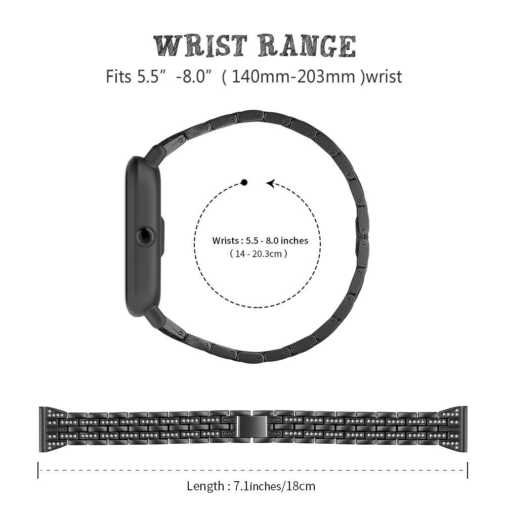 Для Xiaomi Huami Amazfit классический Италия Диаманте соединитель из нержавеющей стали горный хрусталь часы ремешок на петлях умные часы с металлическим браслетом ремешок