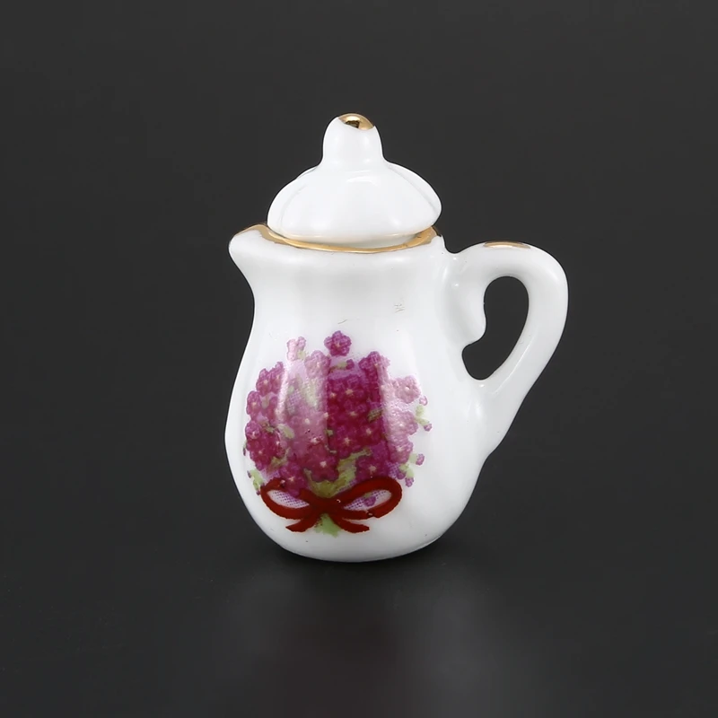 Hot-Lot of 15 Purple Flower Porcelain Dollhouse Miniature Coffee Tea Cup Set