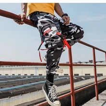 Камуфляжные мужские шаровары с боковыми карманами,, хип-хоп стиль, повседневные мужские брюки для бега, модные повседневные уличные штаны