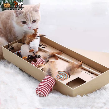 

SUPREPET 7Pcs / Set Cute Cat Toys Interactive Sisal Cat Scratcher Mouse Toy for Training Wooden Funny Kitten Toy Stick