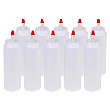 

10 Packs of 8 Oz Plastic Squeeze Bottles with Red Tip Caps Suitable for Food, Crafts, Art, Multi-Use