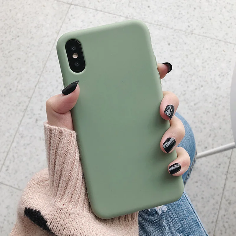 Зеленый Для iPhone 7 чехол для телефона простой сплошной карамельный цвет для iPhone 11 Pro X XR XS Max 6 6s 8 Plus Силиконовый Мягкий ТПУ силиконовый чехол - Цвет: Зеленый