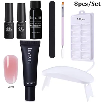 

LILYCUTE Poly Extension Gel Kit Quick Building Gel White Clear Crystal LED Acrylic Builder Nail Tips Nail Lamp Tool Set