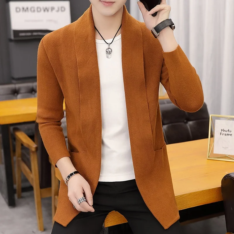 Весенний молодежный Мужской свитер, однотонный джемпер, Корейская рубашка, мужской тонкий длинный кардиган, свитер, пальто KK3140 - Цвет: 3