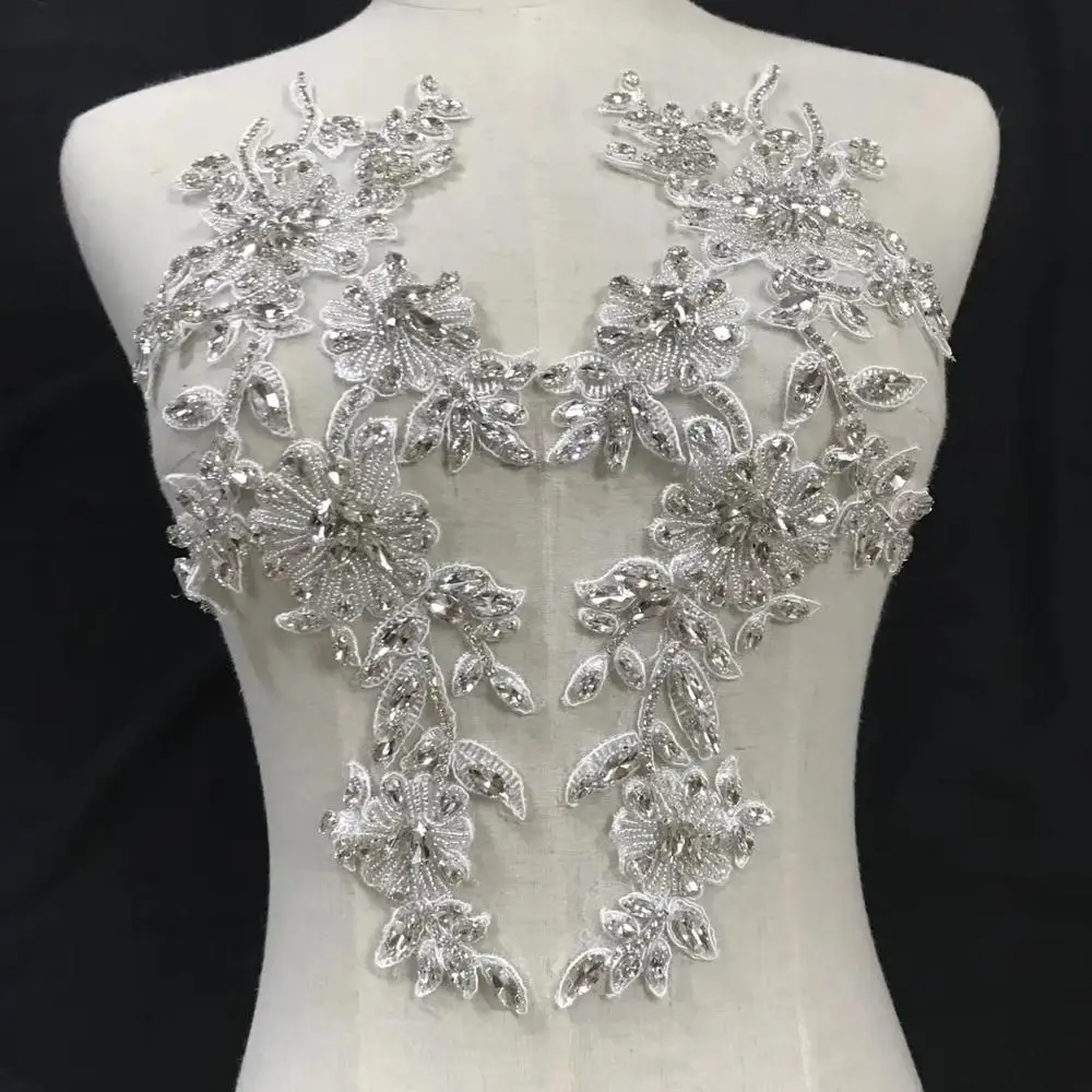 

hotsale dramatic heavy beaded lace appliques for bridal dresses use. beaded lace appliques pairs