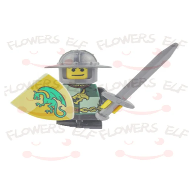 1PCS Blue Lion Red Green Dragon Knight Mini Two-person Villain Middle Age Assembling Building Blocks Children'sToy Medieval Knig 9806E