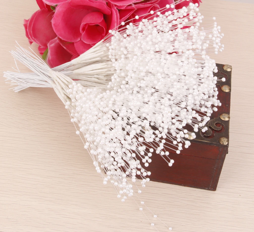 100 Stems Faux Pearl Spray Beads Wire Stems Wedding Bridal Flower Bouquet Party Table Decor