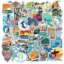 

10/50PCS Pack Outdoor Surf Stickers Sports Tropical Beach Surfing Waterproof Stickers To DIY Surfboard Car Skateboard Sticker