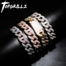 TOPGRILLZ 7-9 дюймов замок застежка 14 мм тяжелый льдом кубинский браслет цепь кубический циркон звено хип-хоп рок ювелирные изделия для мужчин и женщин