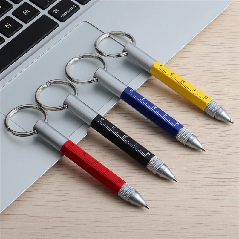 GENKKY Multifunctional Pen Metal Tool pen Ballpoint mini Pen Screwdriver Ruler Spirit Multifunction Key buckles Black Blue Ink