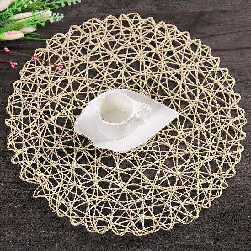 

2Pcs Hollow Woven Placemats Kitchen Dinner Table Place Mats Heat Insulation Pad