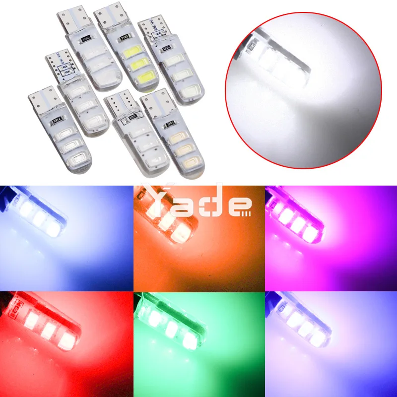 100 шт. Автомобильные светодиодные силиконовые T10 5730 5630 6SMD W5W лампочки номерного знака, лампа для чтения