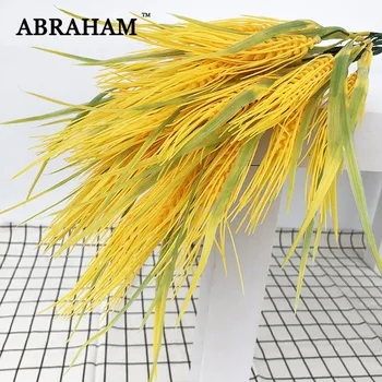

46cm 5 Fork Plastic Plants Artificial Wheat Ears Real Touch Leaves Autumn Flowers Bouquet Farmhouse Decoration For Home Decor