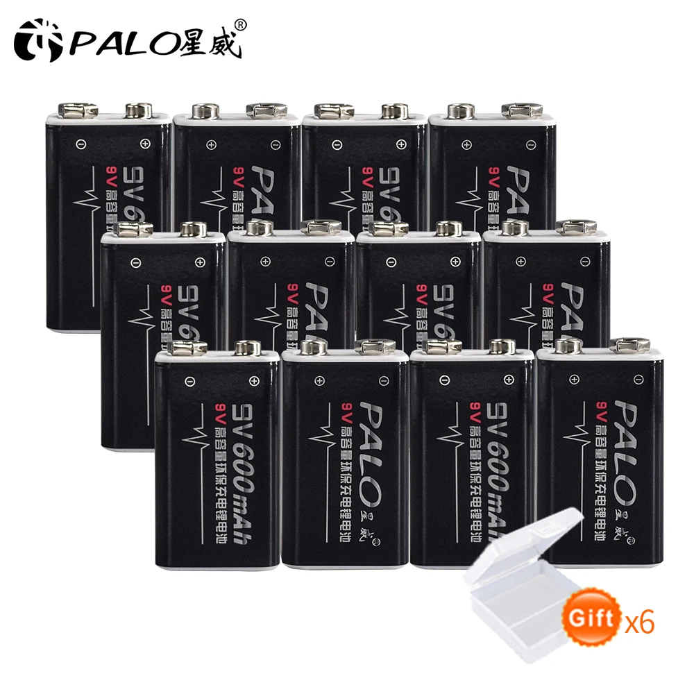 Palo 12pcs 9v Recargable Batteries 600mah 9volt Liion Rechargeable