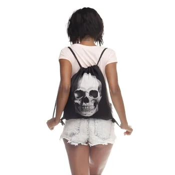 

Female Drawstring Pocket Origional European and American Drawstring Top Bag 3D Digital Printing Skull Drawstring Bag Backpack