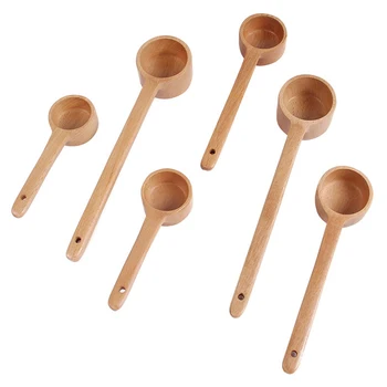 

Wooden Spoon Long Handle Coffee Scoop Tea Espresso Measure Spoon for Ground Beans Tea Condiments Salt Seasoning Sugar6Pc