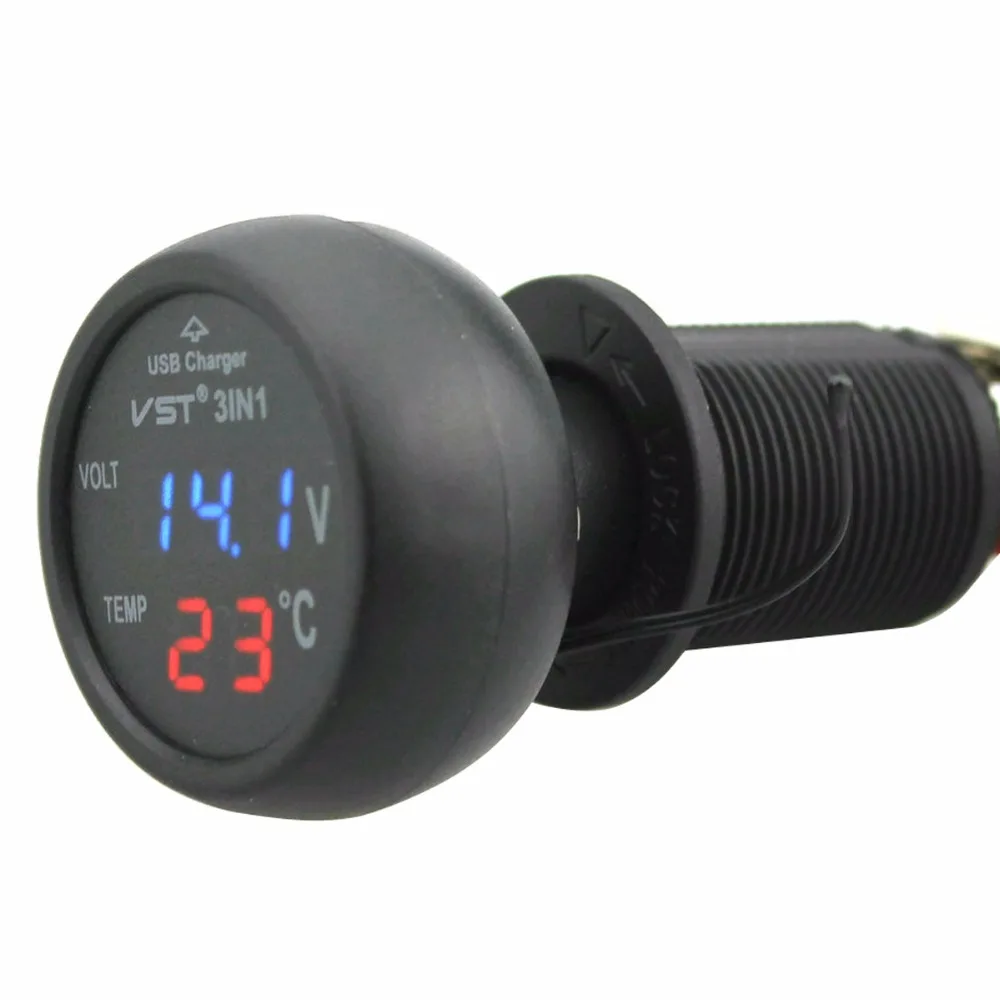 Автомобильное многофункциональное зарядное устройство 3 в 1 с USB термометр