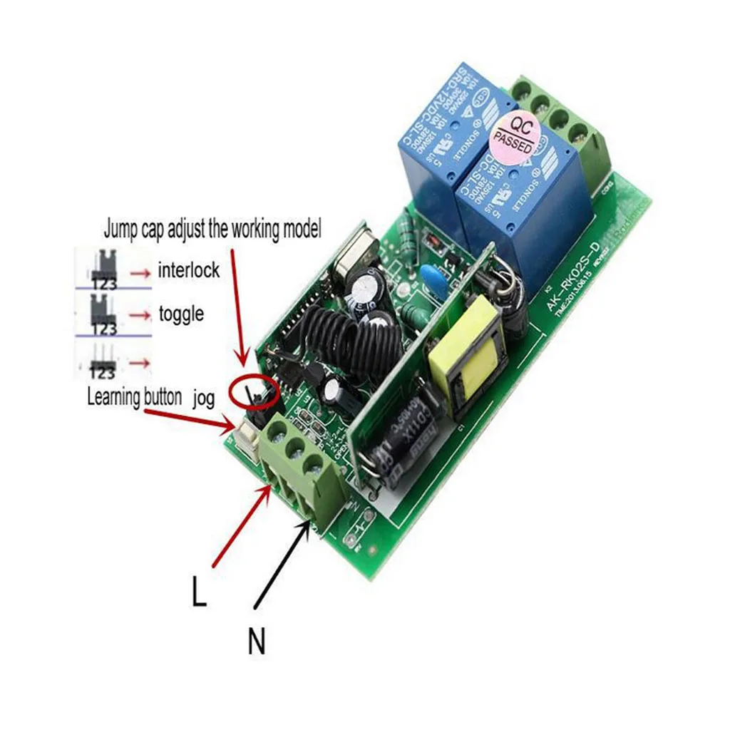 433MHz Wireless Remote Control Switch AC 85-250V 2 CH Relay Receiver Module + 3 RF  For Garage Door Openers, Cars, LED Lights