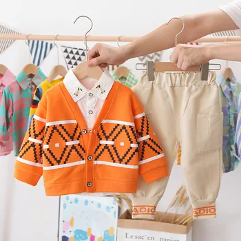 

2020 New Style Childrenswear Spring Installed Knitted Cardigan BOY'S ling xing ge Sweater Coat Medium-small BOY'S Three-Piece Su