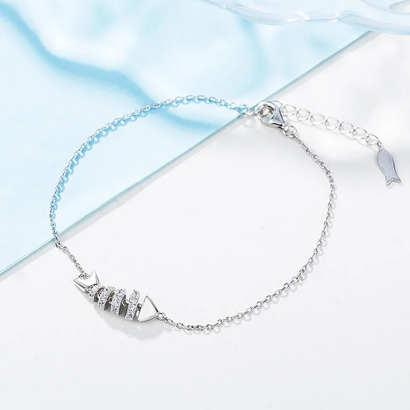 

SA SILVERAGE Women Fashion Jewelry Real 925 Sterling Silver Fish Bracelets & Fashion Bangles Fishbone Charm Bracelet