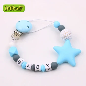

New Personalized Name Handmade Pacifier Clip Holder Chain Silicone Pacifier Chains Five-pointed Star Teether Teething Chain Gift