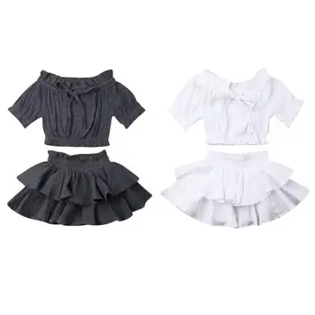 

2020 Summer Toddler Baby Girls Clothes Sets Solid Tops Shirt + Ruffle Skirts Kid Newborn Clothes Outfit