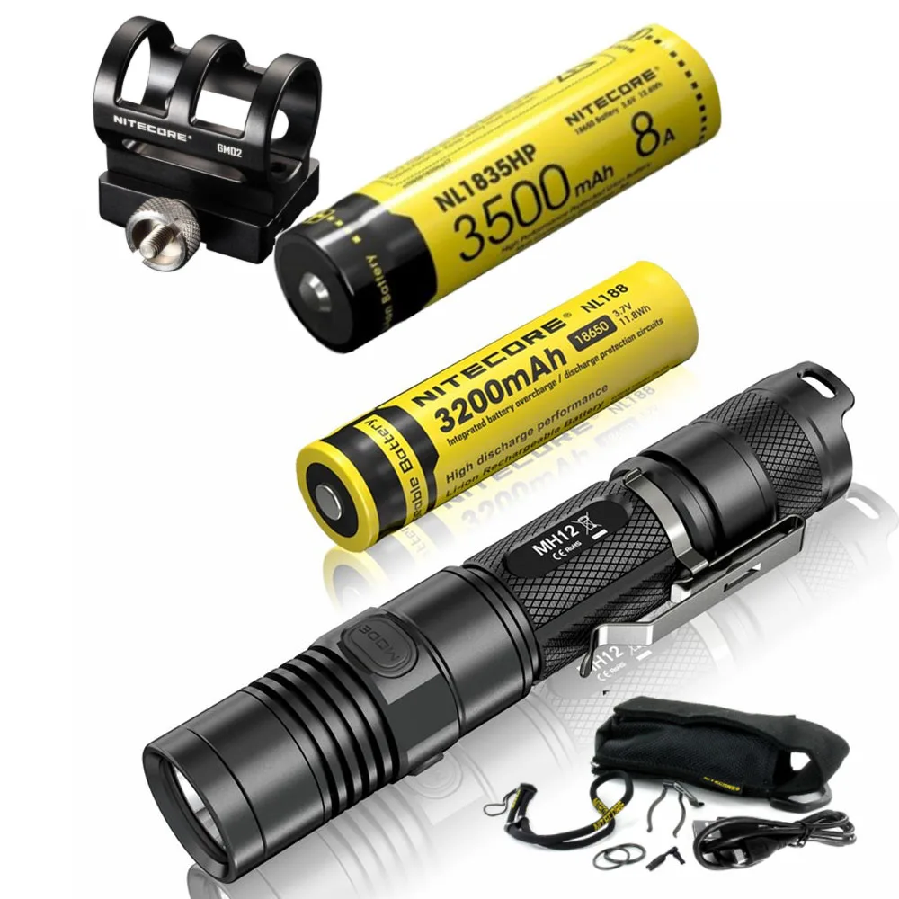 NITECORE 1000 люмен MH12 MH12W XM-L2 U2 светодиодный перезаряжаемый фонарик поисково-спасательный портативный фонарь 18650 аккумулятор+ GM02 - Испускаемый цвет: 1832 NL1835HP GM02