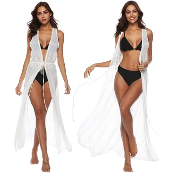 

Pareo Beach Suits Sexy Cover Up Dress Plus Size Tunics For The Popular Solid Color Perspective Strap Irregular Skirt Tank Top