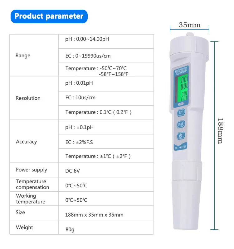 Yieryi Профессиональный EC/PH& TEMP 3 в 1 PH монитор Цифровой тестер качества воды Ручка Тип ацидометр напиток качество воды анализатор