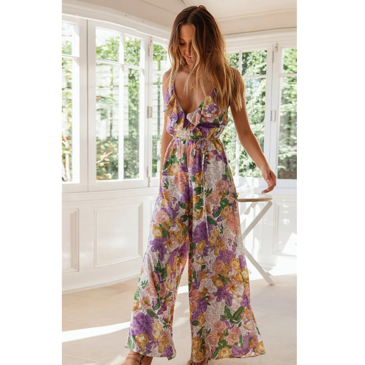 Pirate Curiosity Vintage Floral Women Strapless Jumpsuit Spring 2020 Deep V Neck Ruffle Bandage Romper Retro Vacation Jumpsuits Pirate Curiosity Vintage Floral Women Strapless Jumpsuit Spring 2020 Deep V Neck Ruffle Bandage Romper Retro Vacation Jumpsuits