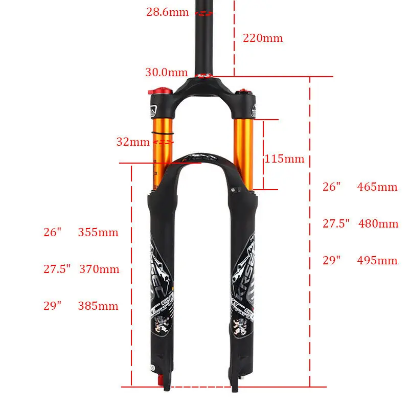 MTB Bicycle Air Shock Forks 26/27.5/ 29" Suspension Fork 1-1/8 Threadless Rebound Adjust Mountain Bike Brake Forks
