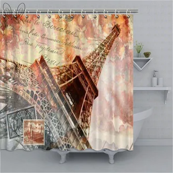 

Aplysia Vintage Paris Tower Shower Curtain Landscape 3D Waterproof Bathroom Curtain Polyester Fabric Bath Curtain Home Decor Set