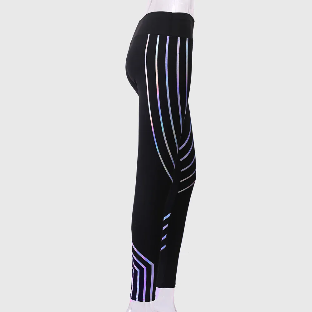 Женские полосатые леггинсы модные облегающие спортивные штаны для бега с высокой талией для фитнеса, Стрейчевые спортивные брюки# T