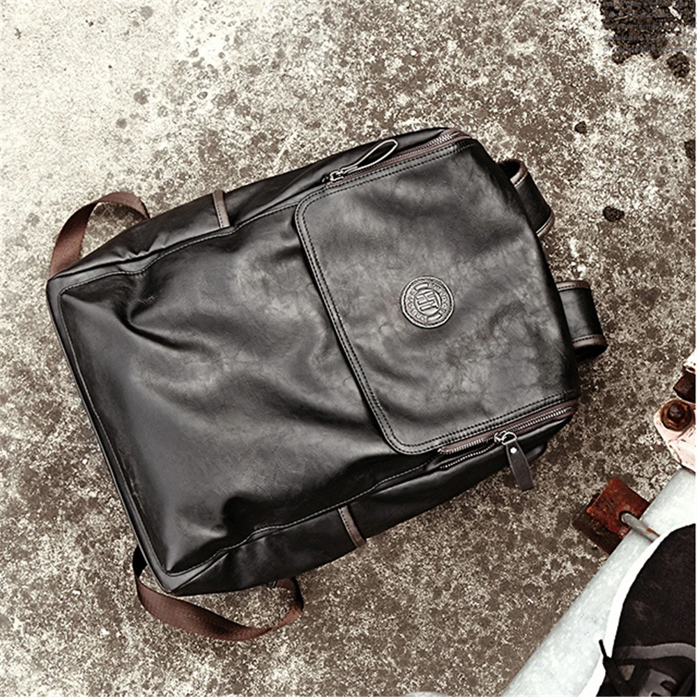 Genuine Leather Men Backpack USB Laptop Bag Flap-cover Weekend Travel Knapsack for Male Teenagers Women Zipper Notebook Bags