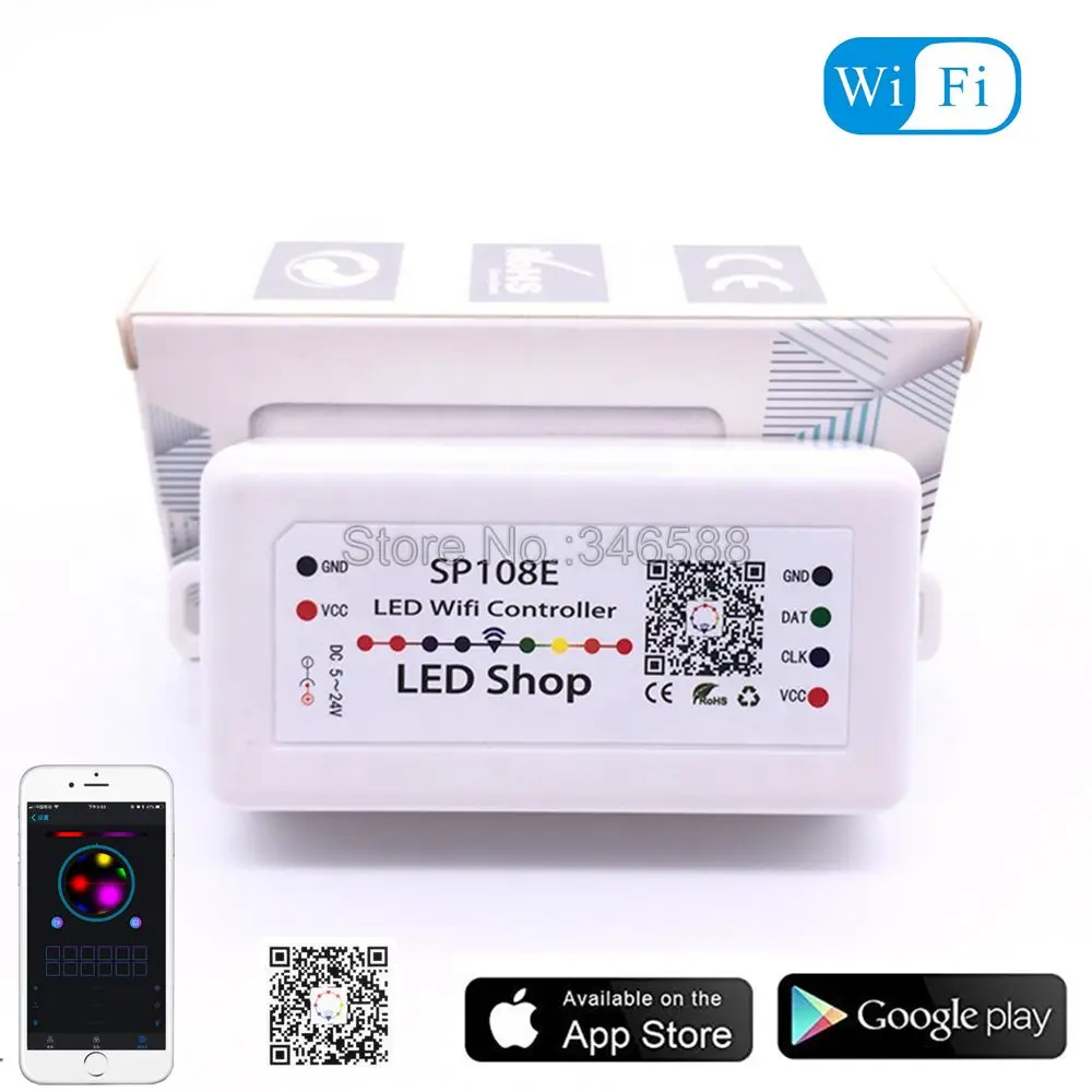 SP108E светодиодный контроллер Wi-Fi iOS Android приложение Беспроводное управление DC5V-24V 2048 пикселей для SK6812 WS2812B WS2811 WS2801 Пиксельная полоса