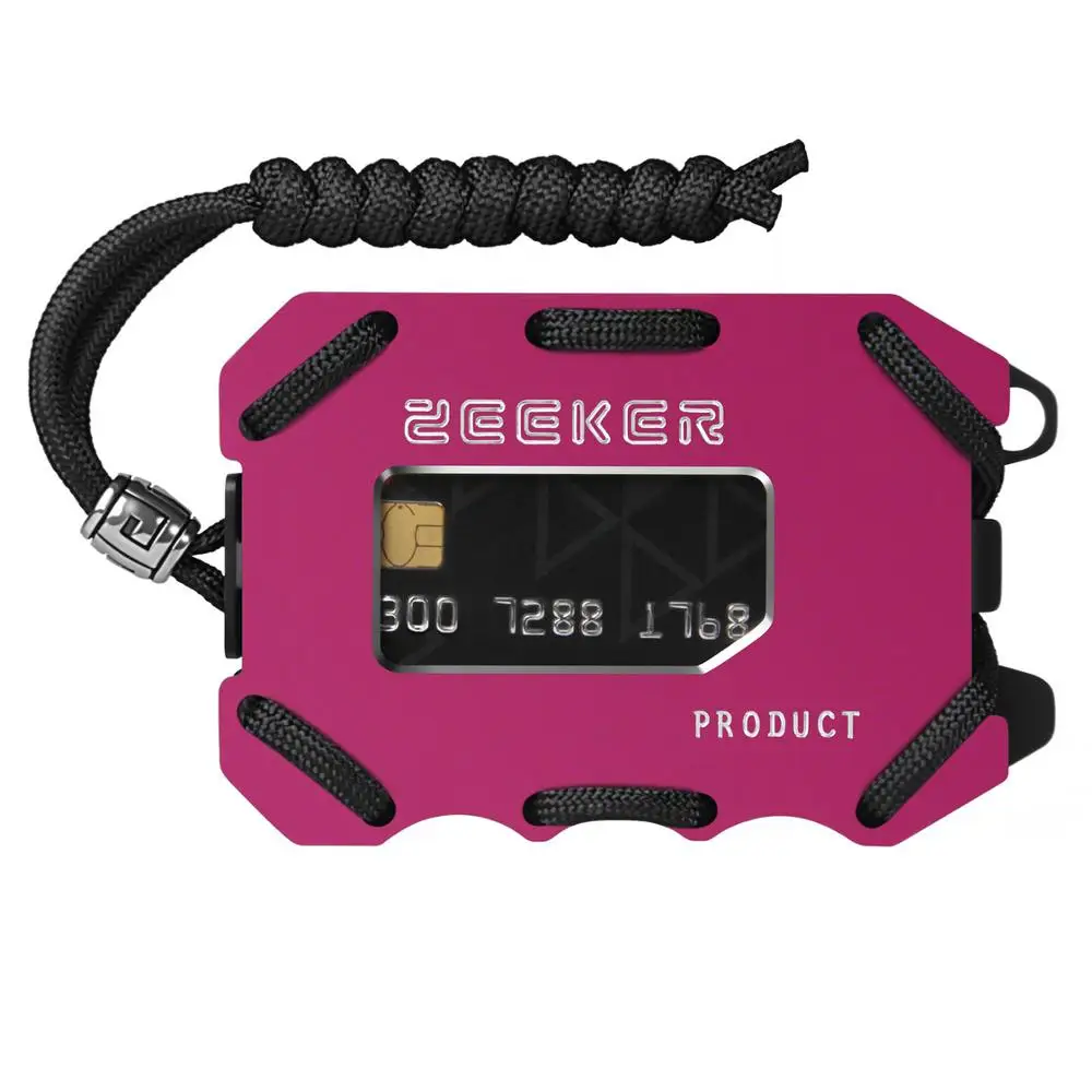 rose red Металлический кошелек с передним карманом, тонкий кошелек с блокировкой RFID для карт, мужской кошелек с зажимом для наличных, Паракорд для карт и наличных от Zeeker - Цвет: rose red