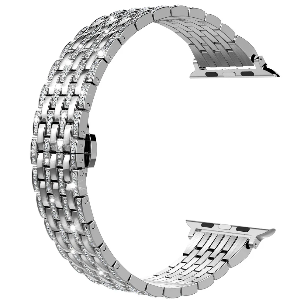 Silver Шикарный ремешок для Apple Watch, ремешок, Кристальные стразы, женский роскошный браслет с бриллиантами, цинковый сплав, ремешок для iWatch, серия 5, 4, 3, 2, 1 - Цвет ремешка: Silver