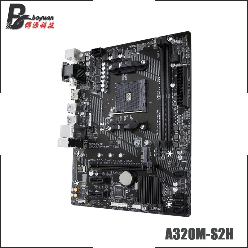 Gigabyte GA A320M S2H M ATX AMD A320/DDR4/M.2/USB3.1/sta3.0/SSD/New/32G/Двухканальный/Поддержка R9 3900X Socket AM4