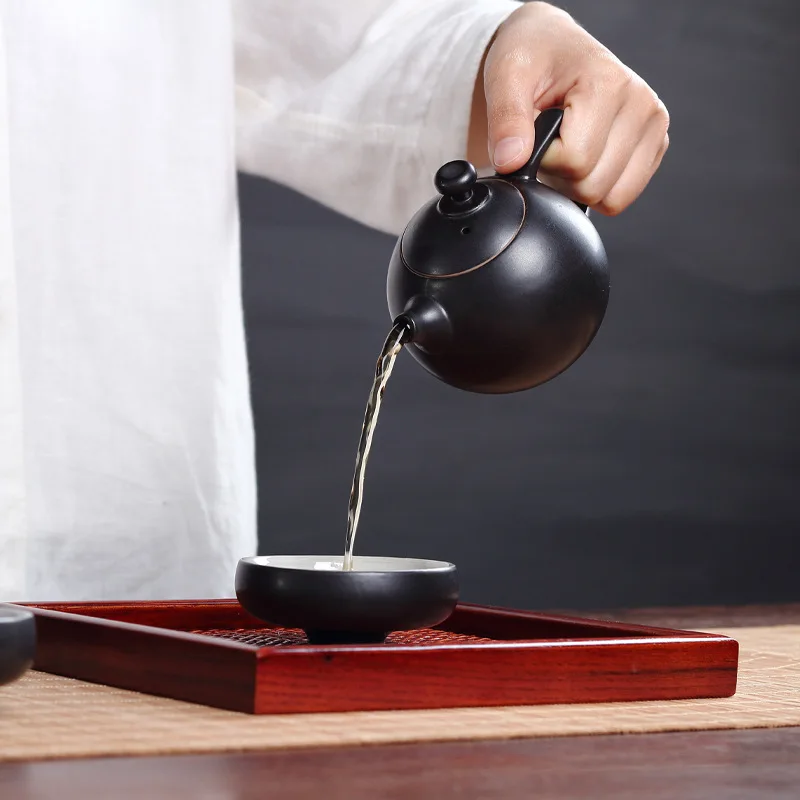 Горшок с двумя чашками дорожный чай черный Zen Японская сухая керамическая лампа