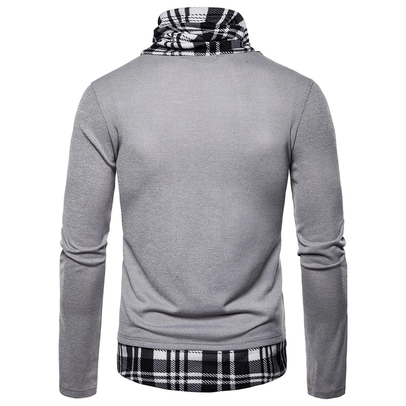 SHUJIN Men's Knitted Sweater Casual Patchwork Jacket Three-color Plaid Deep High Collar Pullover Men's Knitted Sweater SHUJIN Men's Knitted Sweater Casual Patchwork Jacket Three-color Plaid Deep High Collar Pullover Men's Knitted Sweater
