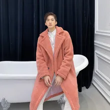 Мужская зимняя куртка из искусственного меха, верхняя одежда, одежда для пар, для мужчин и женщин, Модный повседневный длинный толстый флисовый плащ, пальто