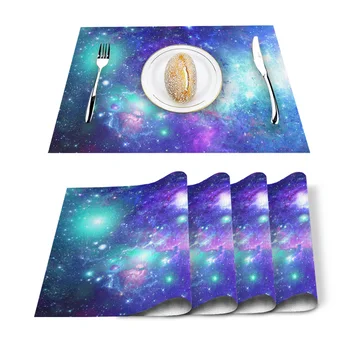 

Beautiful Starry Sky Universe Stars Placemat Washable Cotton Linen Table Cloth Pad Mat Rectangle Placemats Heat Resistant