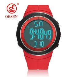Men's Black Tactical Digital Waterproof Watch with Large Dial and Multifunction Features (Red watch)